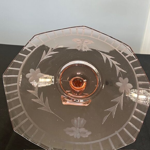 Cambridge Pink Depression Glass Center Handle Serving Tray 11" Octagonal 1930s - Picture 12 of 13